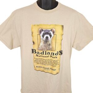 Vintage Badlands National Park T Shirt Mens Size Large Beige Y2K Black Footed